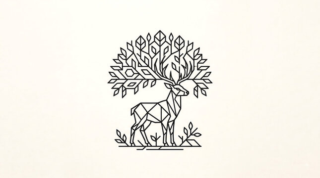 Geometric deer antler forest silhouette created with intricate polygon lines for nature outdoor branding adventure themes or artistic interior wall decoration.