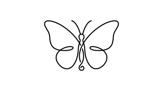 Graceful continuous line butterfly sketch with elegant wings and antennae symbolizes transformation freedom rebirth beauty and nature for minimal branding design.