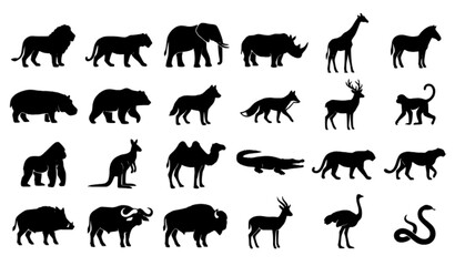 Fototapeta premium Wild Animal Silhouette Icon Collection Black Vector Illustration