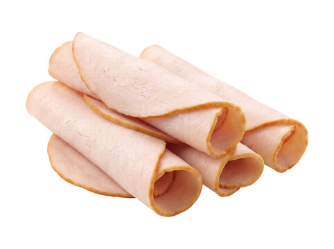 Rolled slices of deli turkey isolated on transparent background