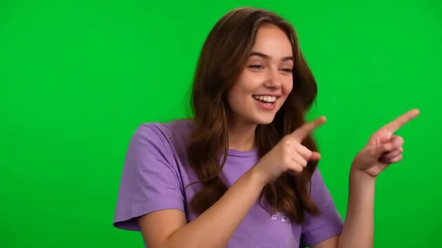 Man pointing to the right side on green screen background
