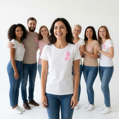 Fototapeta premium Diverse Group United In Support Of Breast Cancer Awareness Campaign