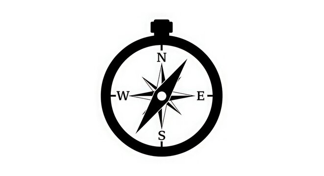 Compass with North, South, East, West directions on white background for navigation and travel planning