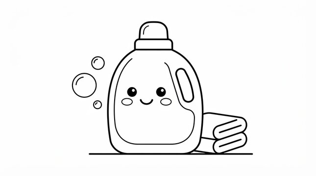 Cute laundry detergent bottle with bubbles and a towel in black and white