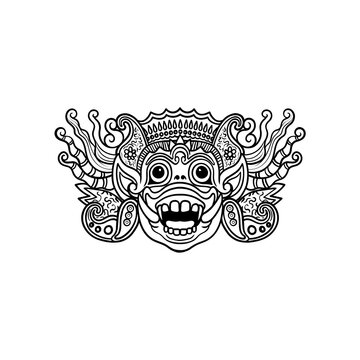 Balinese Barong mask line art vector illustration traditional ethnic culture