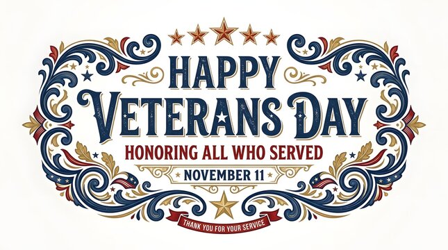 Decorative vintage style graphic design for happy veterans day honoring all who served on november 11