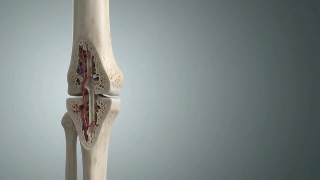 Detailed anatomical illustration of a human long bone joint showing internal structure and bone marrow.