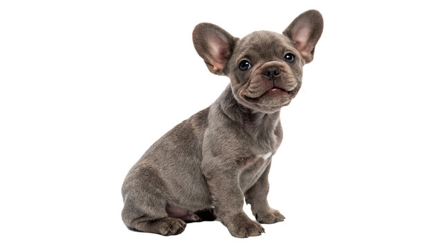 Cute French bulldog puppy dog sitting portrait isolated on transparent background