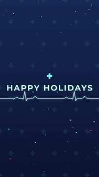 Happy Holidays Clean Medical Text with Heartbeat on Midnight Blue Loop