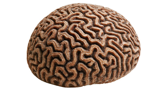 Brown brain coral colony with intricate maze-like surface texture