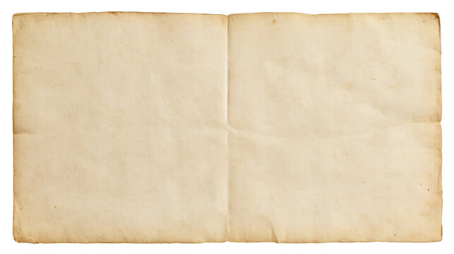 Rectangular folded vintage paper sheet with aged texture and stained edges