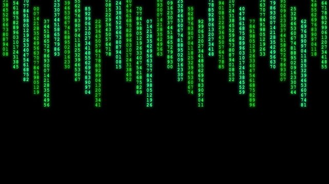 Abstract green falling digital number rain matrix effect on black background animation   