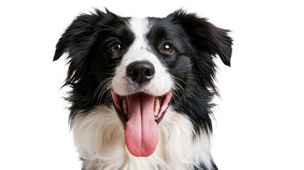 Happy black and white Border Collie dog portrait with open mouth and tongue out © dominica