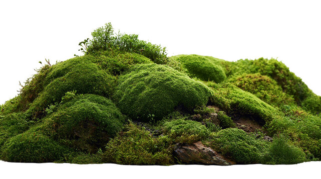 Lush green mossy mound with textured forest vegetation and organic plant growth