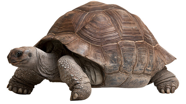 Large brown Aldabra giant tortoise with textured shell and scaly skin