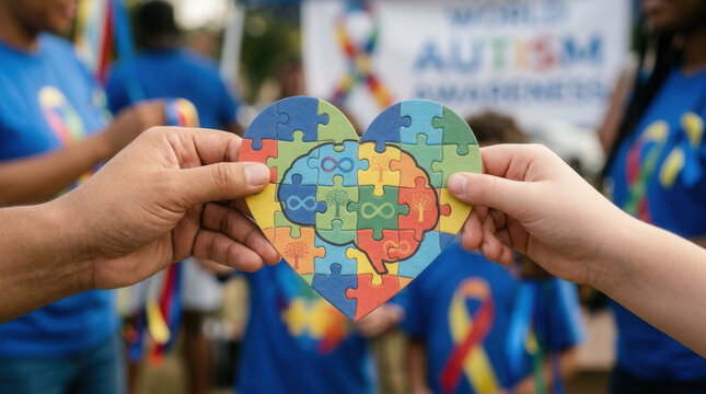 Community Support For Autism Awareness Held By Diverse Hands In Heart Shape