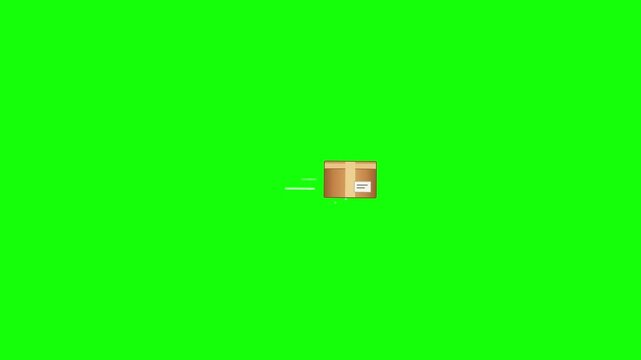 Animated cardboard delivery box moving across screen for logistics and shipping services