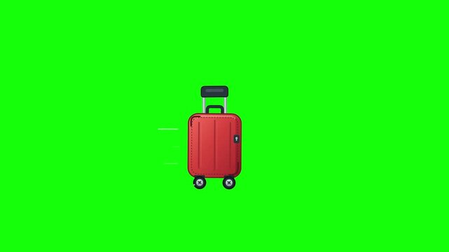 2D animated red rolling suitcase moving across screen on green background