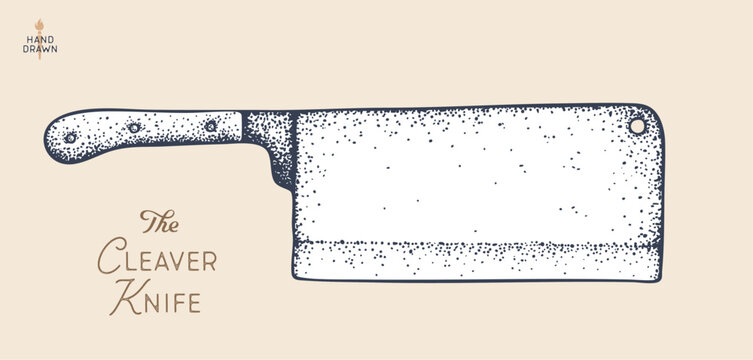 Butcher Knife. Hand drawn sketch. Cleaver Knife. Butchery symbol, icon logo, sign. Silhouette butcher knife, sketch. Template sign, meat shop market, butchery sketch design. Vector Illustration