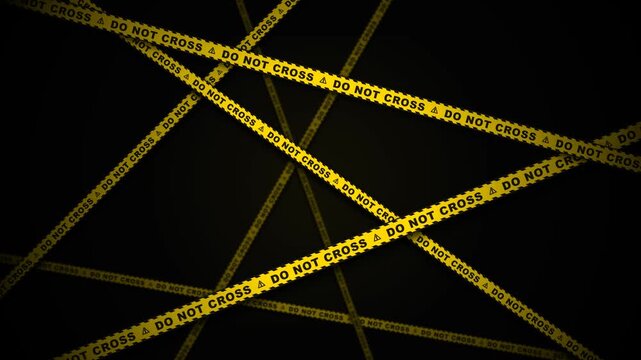 Cinematic Yellow Do Not Cross Hazard Tape Loop Over Dark Background For Crime Scene Warning And Danger Zone Restricted Security Barrier