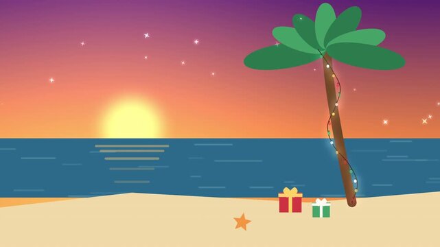 Christmas on the Beach with Palm Tree Lights Loop Background