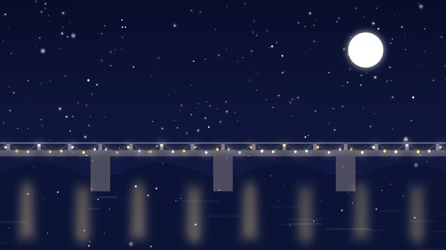 Christmas Bridge with Garland Lights over River Loop Background
