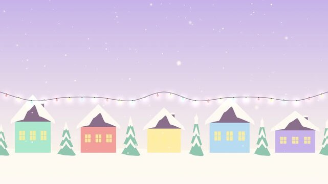 Christmas Pastel Village Cottages in Snow Loop Background