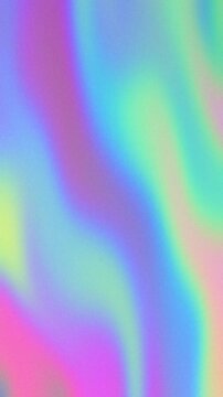 Abstract mint green and soft magenta holographic shapes morph slowly over fine film grain on a seamless loop. Pairs with Y2K poster design and synthwave aesthetic in a 4K animated wallpaper format.