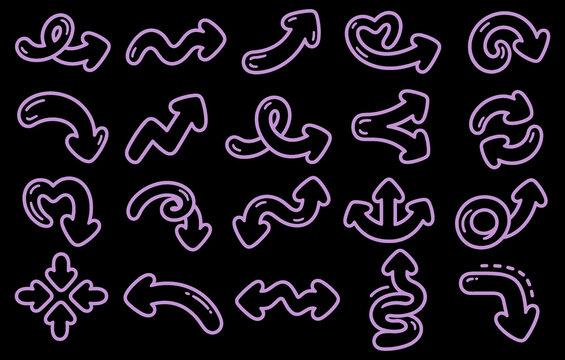 Hand Drawn Bubble Arrow Collection with Curved Wavy Loop and Playful Doodle Shapes