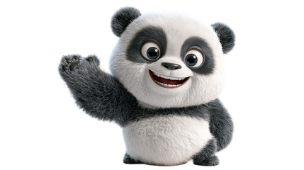 Cute fluffy baby panda bear waving hand with a happy smiling expression © darietta