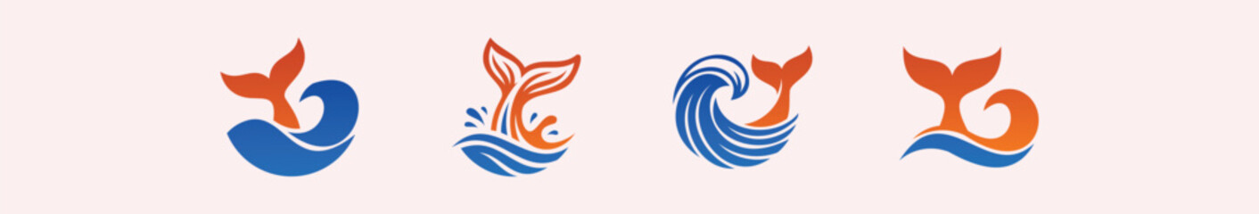 Obraz premium Whale tail and wave silhouettes a vibrant vector illustration design
