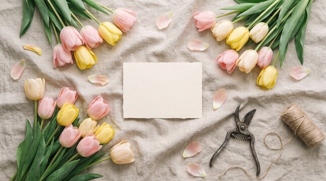 easter card with tulips and eggs
