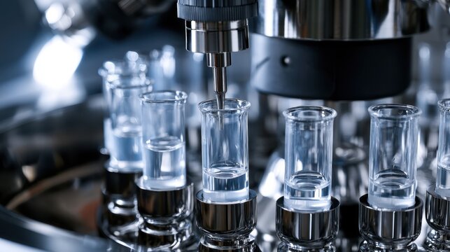Forensic laboratory analyzer testing liquid samples in glass vials