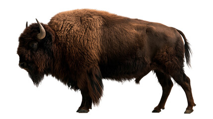 Large brown American bison standing in profile with thick shaggy fur and horns © darietta