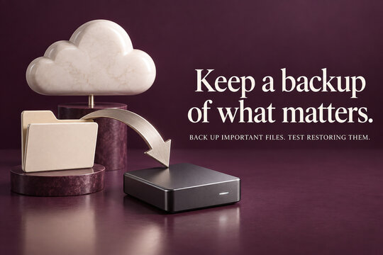 Data Backup Awareness Poster with Cloud Folder and External Drive