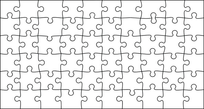 Blank jigsaw puzzle grid background template with interlocking pieces line vector illustration for business