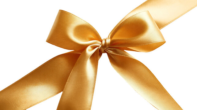 Shiny golden satin ribbon tied in a decorative bow with long flowing ends
