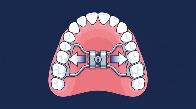 Illustration of a palatal expander device used for orthodontic jaw widening and dental correction