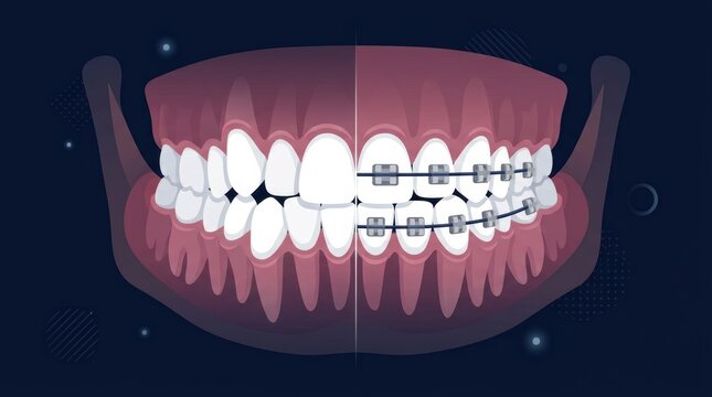 Comparison of human teeth before and after orthodontic treatment with metal dental braces