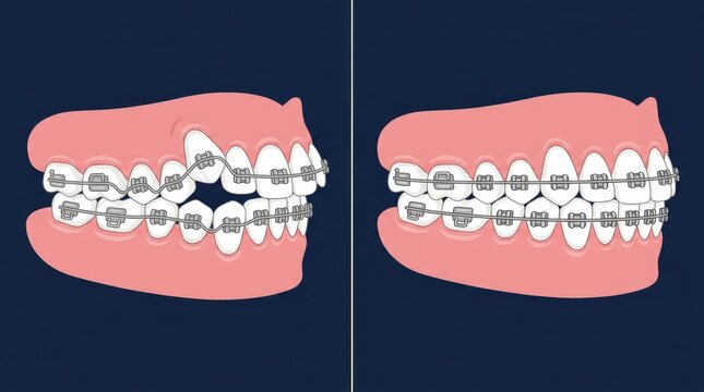 Comparison of dental alignment before and after orthodontic treatment with metal braces