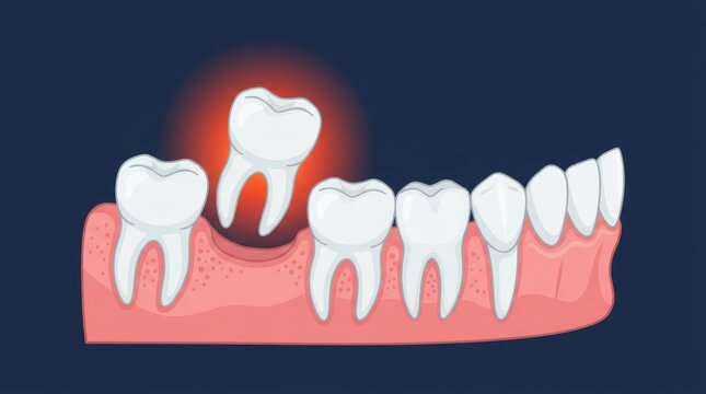 Illustration of a dental problem showing a misaligned tooth emerging from the human gum line