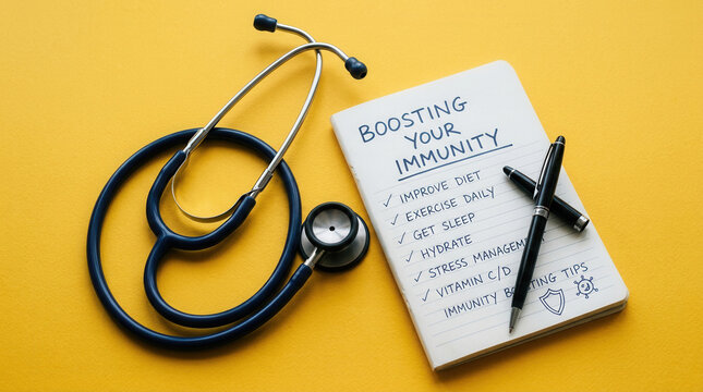 Boosting Your Immunity Checklist With Stethoscope And Pen