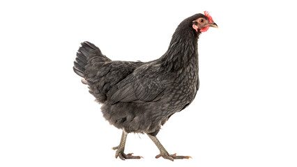 Single domestic dark grey chicken hen standing sideways isolated on transparent background © Oliver Plaza Photo