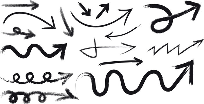 Hand Drawn Arrow Vector Set | Black Ink Brush Arrows Clipart
