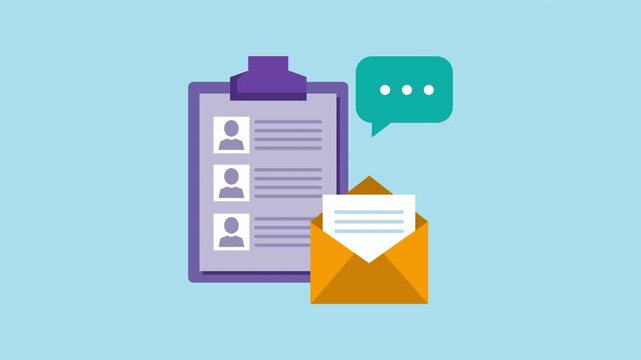 Clipboard with Contact List and Message Icons 2d Animation with Alpha Matte