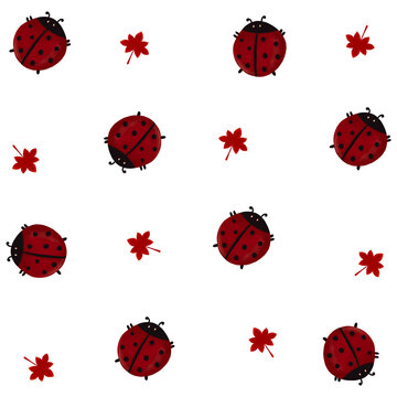 Seamless Autumn Pattern Ladybug Maple Leaf Insect Life Cute Illustration