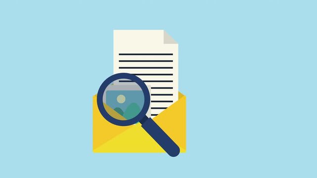 Information Search with Envelope and Magnifying Glass 2d Animation with Alpha Matte