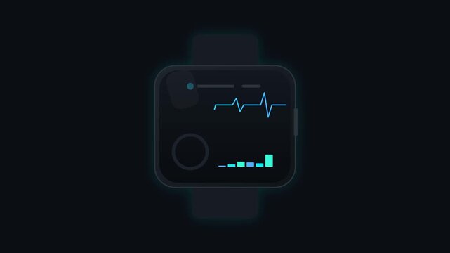 Smartwatch Wellness Dashboard Health Tracker Animation with Heart Rate Pulse and Step Counter Data Visualization