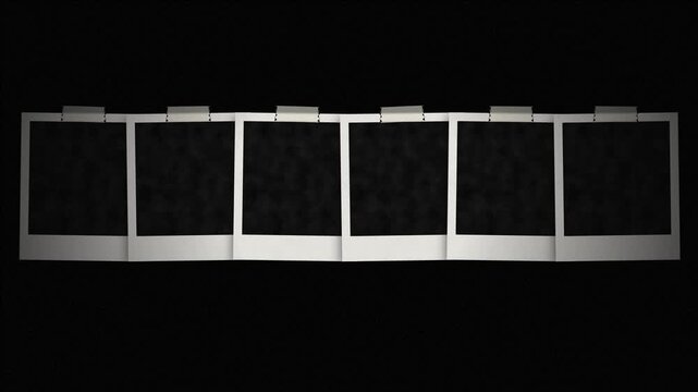 Stack of Blank Instant Photo Frames on Dark Grainy Background for Motion Studio Graphic
