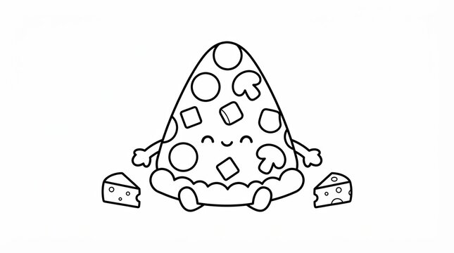 Cute cartoon pizza slice character coloring page for kids